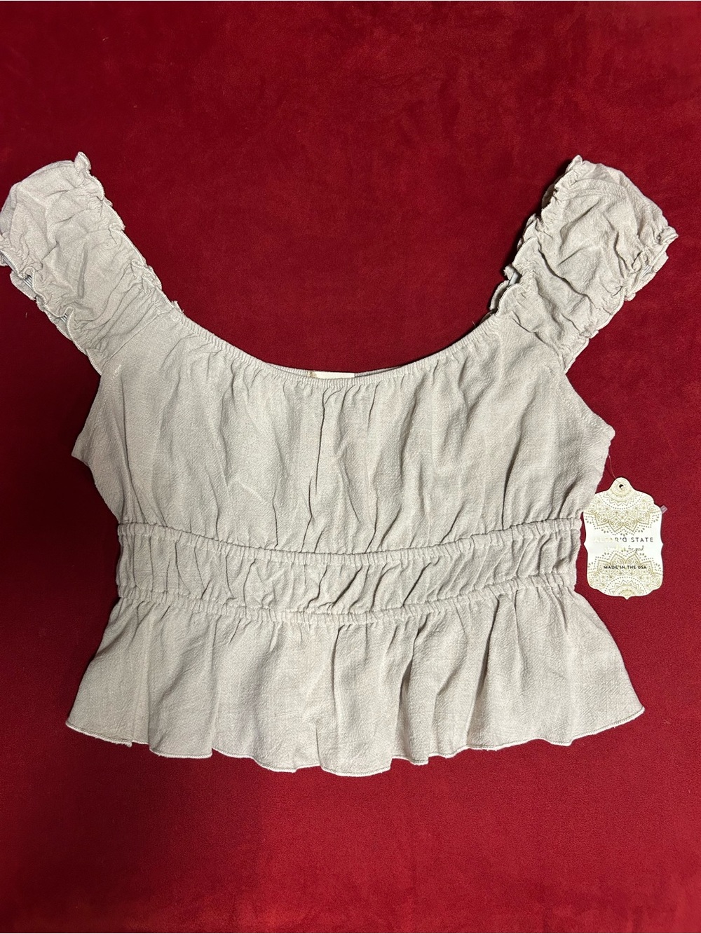Altar'd State Light Beige Ruffled Crop Tank
